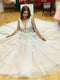 Neck Floor Length Applique Open Back Wedding Dresses