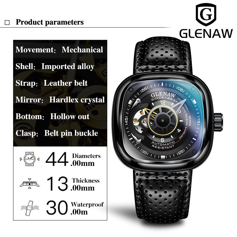 Glenaw Hollow Automatic Black Mechanical Watch