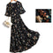 Vintage Black Floral Print Ruffle Chiffon Long Midi Dress