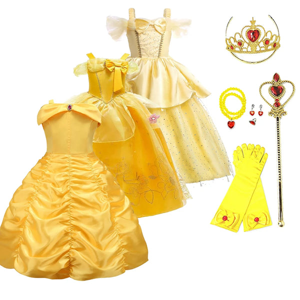 Kids Princess Dresses Girls Belle Party Costume Children Christmas Birthday Flower Clothes Beauty and the Beast Fancy Disguise