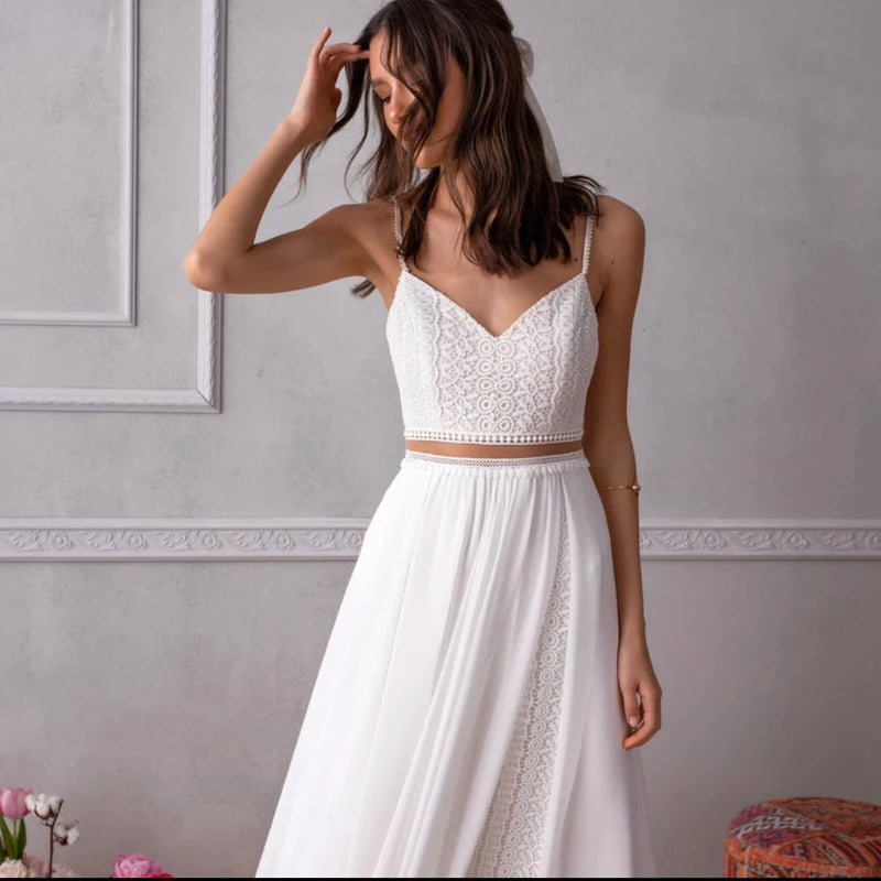 Customized Simple Boho Wedding Dresses 2 Pieces A-Line Spaghetti Straps Backless Sleeveless Elegant Bridal Gowns Vestidos 2024