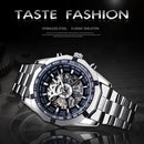 Forsining 2021 Stainless Steel Waterproof Mens Skeleton Watches Top Brand Luxury Transparent Mechanical Sport Male Wrist Watches