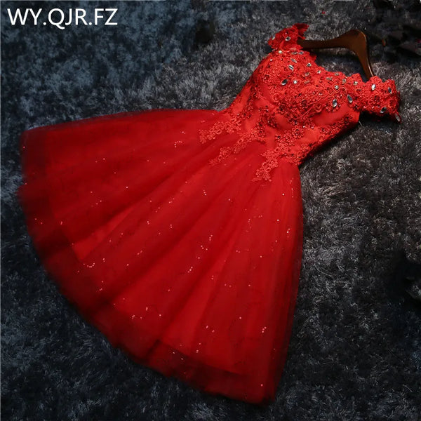 LYG-A5#Bridesmaid Dresses Drill Lace Up Red And White Short Wedding Party Prom Dress Wholesale Bride Marry Girls Graduation