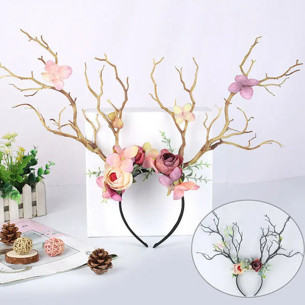 Christmas Party Reindeer Antlers Lovely Headband Cosplay Hairband Women Deer Horn Tree Branch Flower Xmas Hair Hoop Headband New