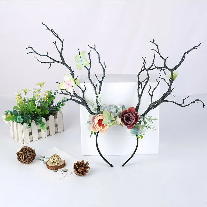 Christmas Party Reindeer Antlers Lovely Headband Cosplay Hairband Women Deer Horn Tree Branch Flower Xmas Hair Hoop Headband New