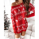 y2k Women Christmas Dress Snowflake Fawn Print Sweater Jacquard Knitted Loose Fit Long Sleeve O-neck Dress Autumn Winter Dresses