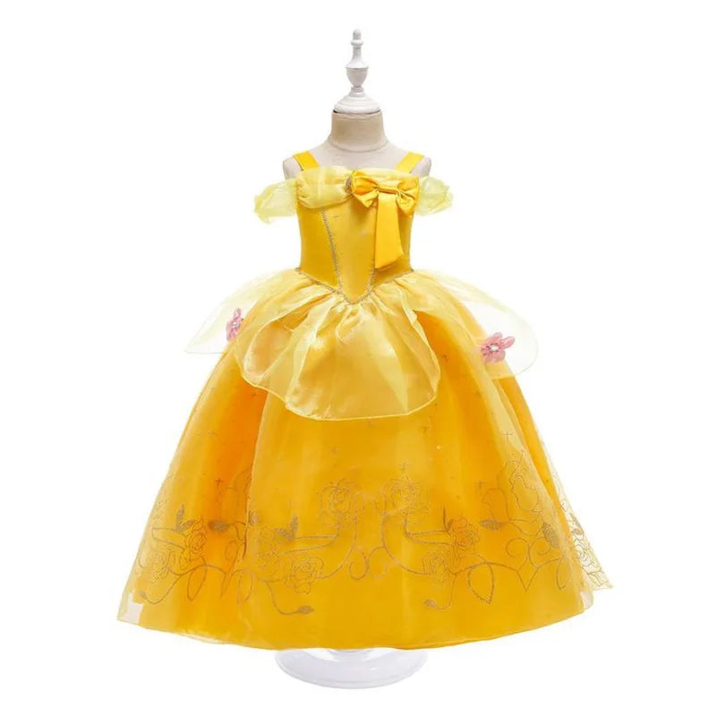 Kids Princess Dresses Girls Belle Party Costume Children Christmas Birthday Flower Clothes Beauty and the Beast Fancy Disguise