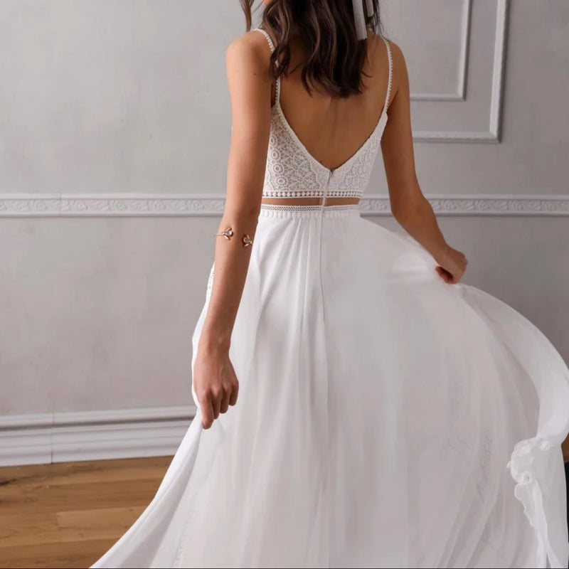 Customized Simple Boho Wedding Dresses 2 Pieces A-Line Spaghetti Straps Backless Sleeveless Elegant Bridal Gowns Vestidos 2024