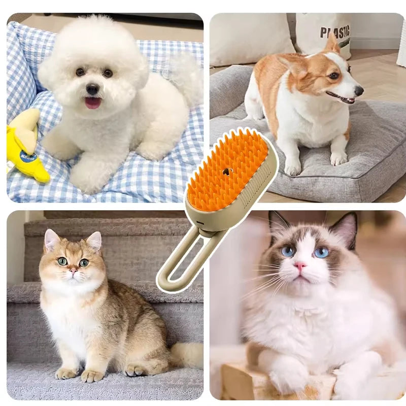 Cat Dog Pet Spray Massage Brush One Button Steam Spray Folding Rotatable Floating Hair Bath Hair Removal Brush Comb