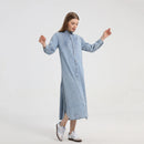 AP 2024 Spring and Summer Denim Shirt Dress Lady Casual Clothing Side Slits Sleeve Length Can Be Adjusted