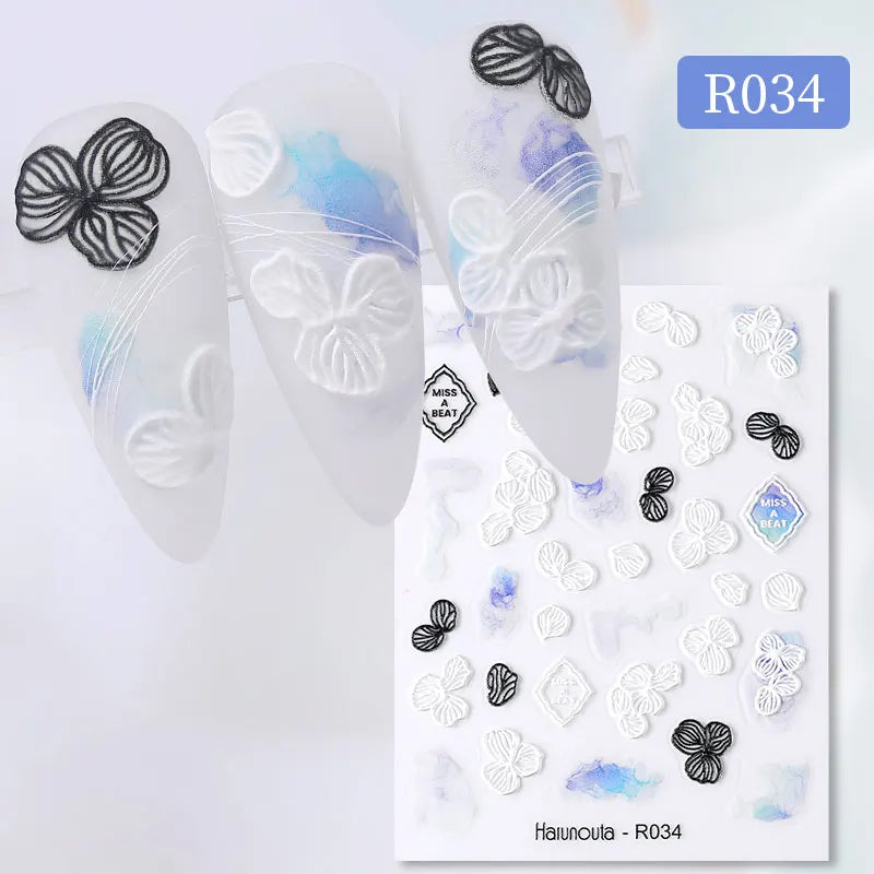 3D Festival Nail Sticker Halloween Nail Art Stickers Christmas Nail Art Supplies 3D Embossed Flower Wave Line Nail Art Decals