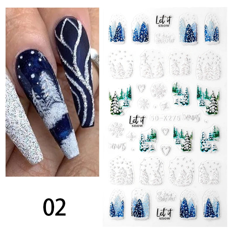 3D Festival Nail Sticker Halloween Nail Art Stickers Christmas Nail Art Supplies 3D Embossed Flower Wave Line Nail Art Decals