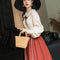 Vintage 2 Piece Dress Set Women Japanese Sweet Peter Pan Collar Preppy Style Shirt+Elegant High Waist Lace-up Pleated Long Skirt