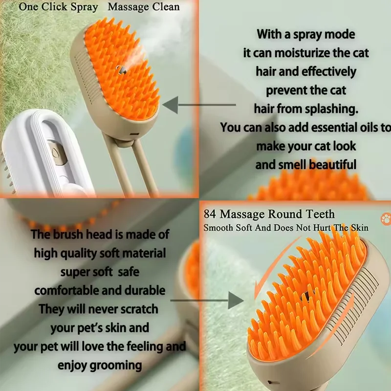 Cat Dog Pet Spray Massage Brush One Button Steam Spray Folding Rotatable Floating Hair Bath Hair Removal Brush Comb