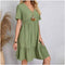 Women Summer Peplum Dresses Spring V-Neck Short Sleeve Loose Waist Ruffle Fit Flare Vocation Dresses