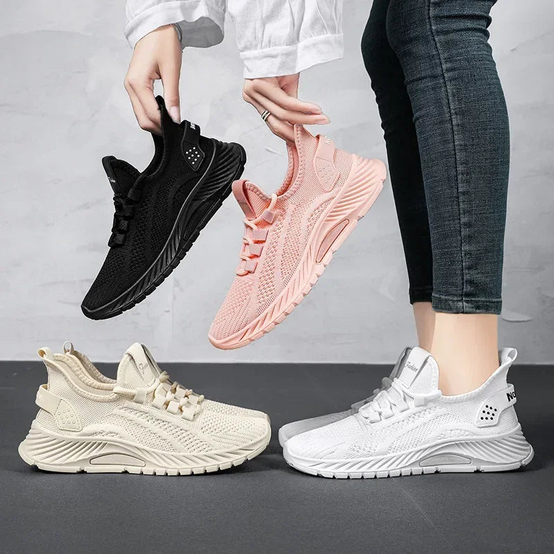 Designer Women Casual Sneakers Sports Shoes Fashion Brand Lace Up Loafers Female Knitted Mesh Breathable Shoes for Women 2024