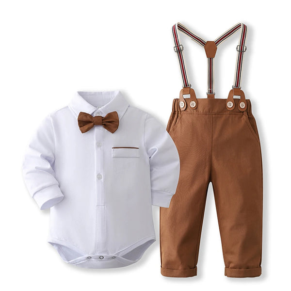 Formal Gentleman Clothng Set for Baby Infant Solid Romper Suit Boy First Birthday Costume 0-24 Month Toddler Cotton Kids Outfit