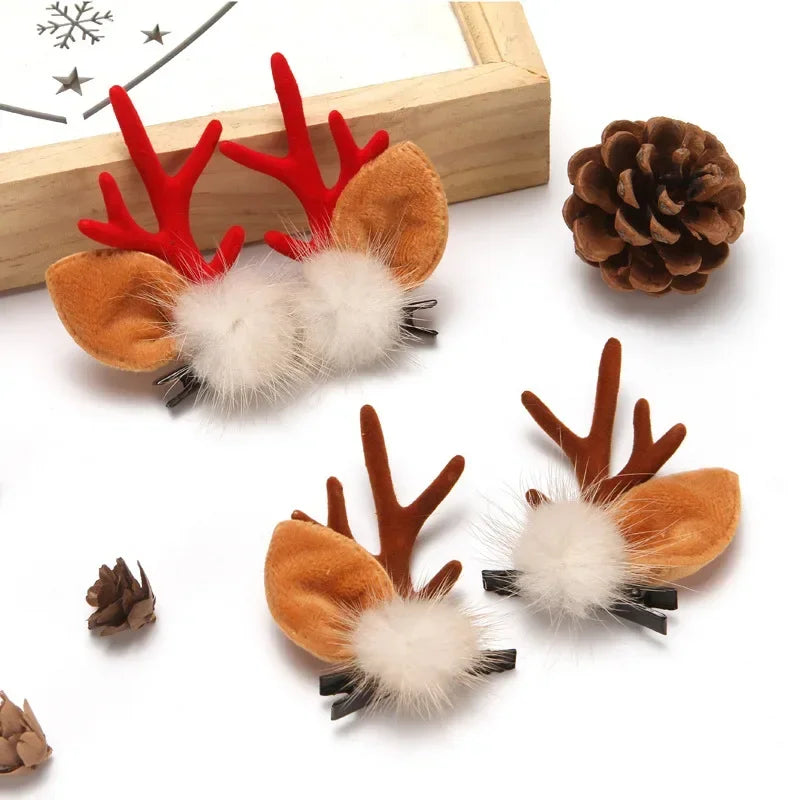 Christmas Antler Hair Clips Pendants Xmas Ornaments Merry Christmas Decor Gift For Girl Elk Hair AccessoriesHappy New Year