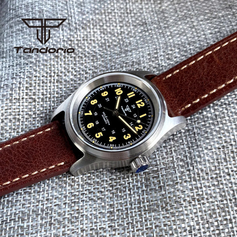 Tandorio 200m 36mm Fashion Automatic Dive Pilot Watch for Men Ladies NH35A Movement Sapphire Glass Screw Crown Leather Strap