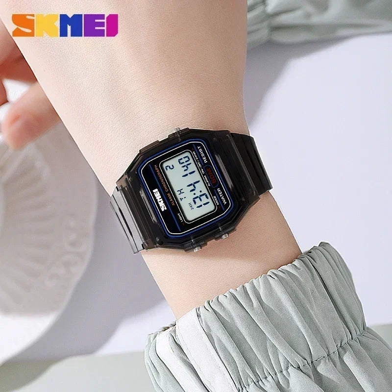 SKMEI 2056  Shockproof Back Light Display Stopwatch Digital Watches Women reloj mujer Transparent TPU Strap Ladies Wristwatch