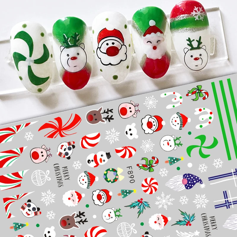 #Aha 3D Christmas Nail Art Stickers Cute Bear Santa Claus Elk Snowflake Nail Decals For Festival Nails Diy Kawaii Xmas Sliders