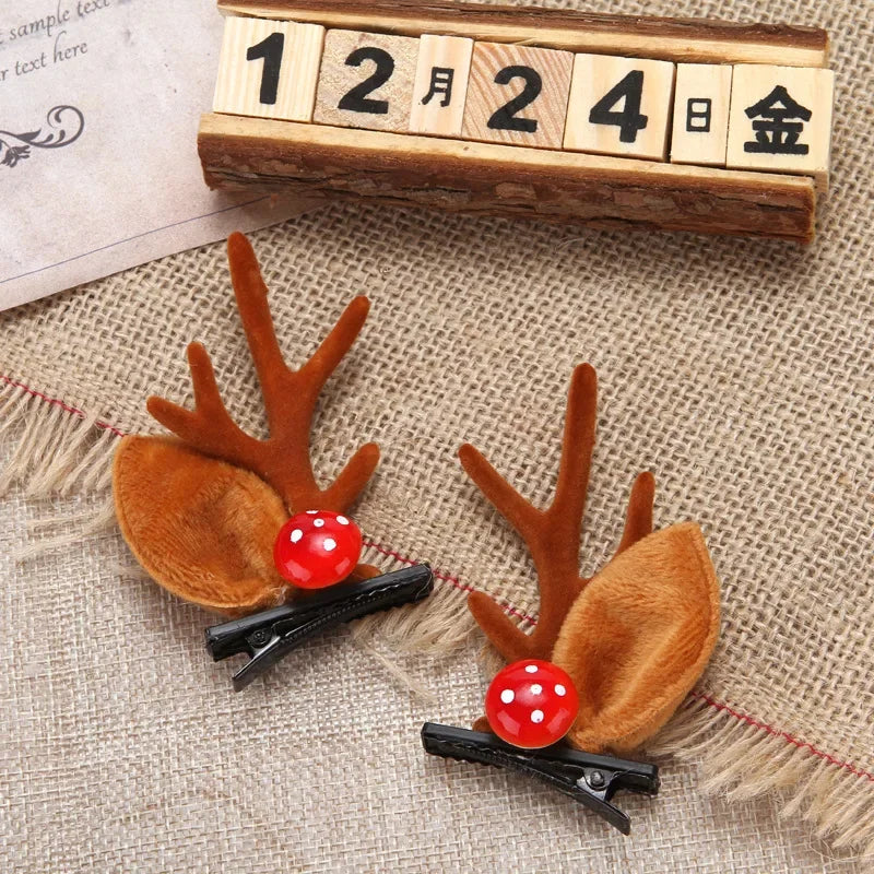 Christmas Antler Hair Clips Pendants Xmas Ornaments Merry Christmas Decor Gift For Girl Elk Hair AccessoriesHappy New Year