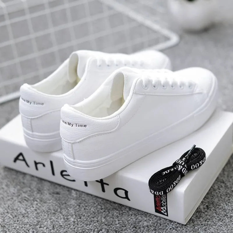 Fashion Women's Vulcanize Shoes 2024 New in Casual Classic Solid Color PU Leather Shoes Woman Casual White Shoes Sneakers