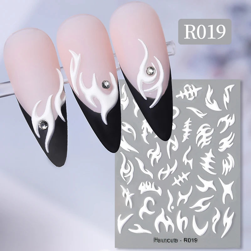 3D Festival Nail Sticker Halloween Nail Art Stickers Christmas Nail Art Supplies 3D Embossed Flower Wave Line Nail Art Decals