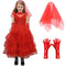 Lydia Deetz Red Horror Ghost Bride Cosplay Dress Girls Tulle Gown+Veil+Gloves For Kids Halloween Christmas Party Dress Up 3-14Y