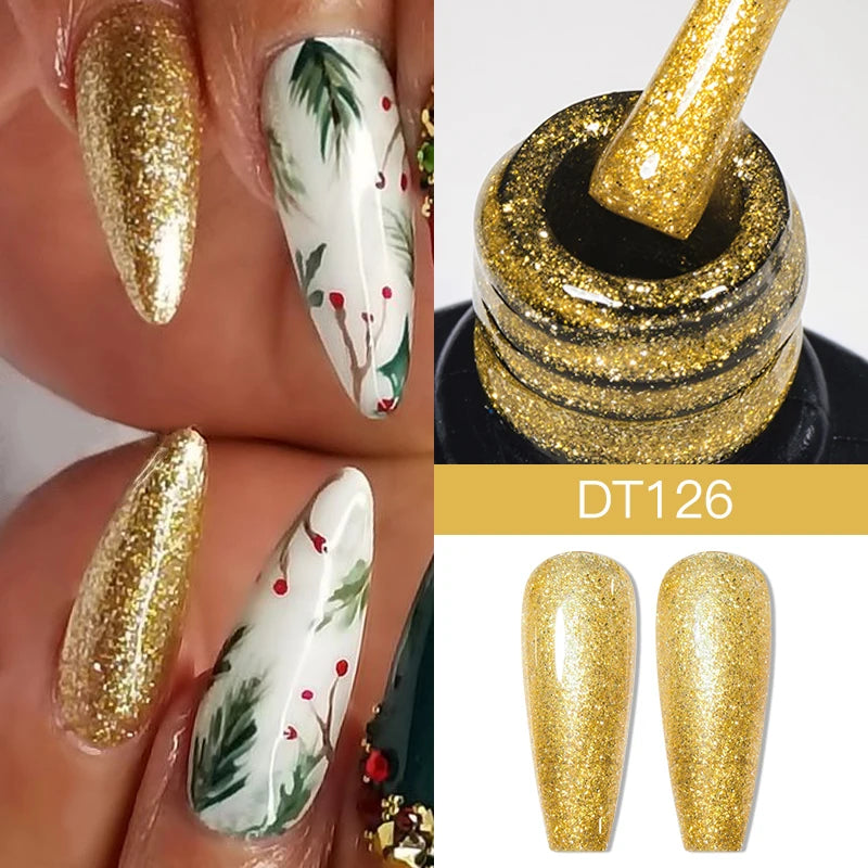 MEET ACROSS 6pcs Christmas Gel Nail Polish Kit Glitter Gold Silver Soak Off UV LED Gel Polish Set for Manicure DIY Nail Art