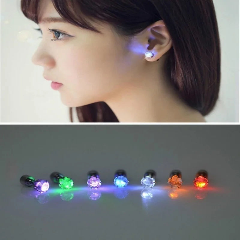 1 Pair Unique Boys Girls LED Light Christmas Gift Halloween Party Square Night Bling Studs Earring Led Party Music Festival Band