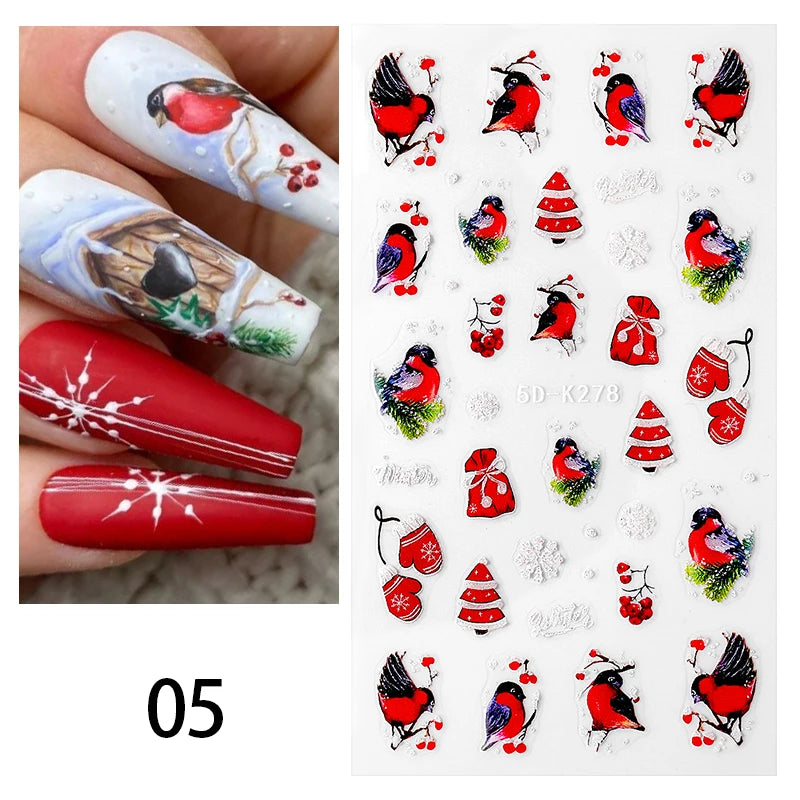 3D Festival Nail Sticker Halloween Nail Art Stickers Christmas Nail Art Supplies 3D Embossed Flower Wave Line Nail Art Decals