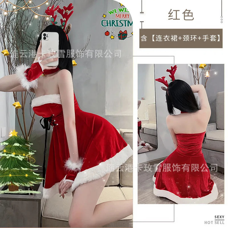 New Fashion Lace Up Christmas Red Dress Elegant Sweet Slim Girls Fashion Women Bandage Dresses Backless 2023 New LHH2