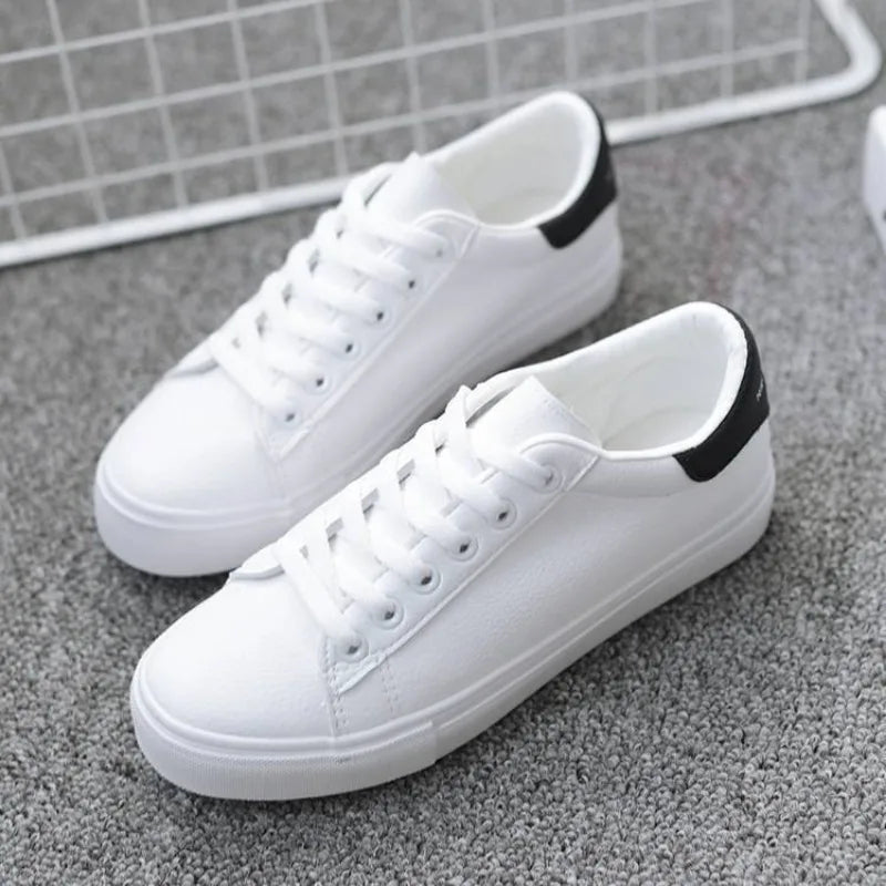 Fashion Women's Vulcanize Shoes 2024 New in Casual Classic Solid Color PU Leather Shoes Woman Casual White Shoes Sneakers