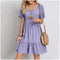 Women Summer Peplum Dresses Spring V-Neck Short Sleeve Loose Waist Ruffle Fit Flare Vocation Dresses