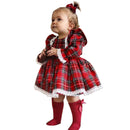 2023 Christmas Toddler Kids Baby Girl Princess Dress Red Plaid Ruffles Lace Tutu Dress Children Girl Puff Sleeve Xmas Dress 1-6Y