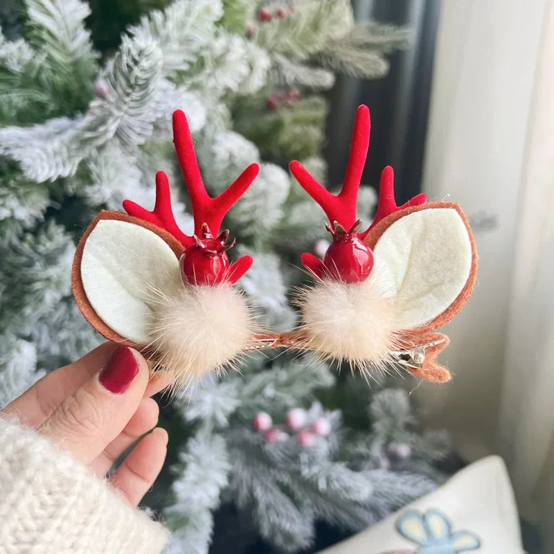 Christmas Antler Hair Clips Pendants Xmas Ornaments Merry Christmas Decor Gift For Girl Elk Hair AccessoriesHappy New Year