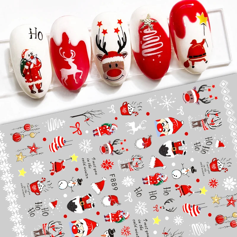 #Aha 3D Christmas Nail Art Stickers Cute Bear Santa Claus Elk Snowflake Nail Decals For Festival Nails Diy Kawaii Xmas Sliders