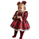 2023 Christmas Toddler Kids Baby Girl Princess Dress Red Plaid Ruffles Lace Tutu Dress Children Girl Puff Sleeve Xmas Dress 1-6Y