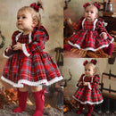 2023 Christmas Toddler Kids Baby Girl Princess Dress Red Plaid Ruffles Lace Tutu Dress Children Girl Puff Sleeve Xmas Dress 1-6Y