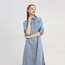 AP 2024 Spring and Summer Denim Shirt Dress Lady Casual Clothing Side Slits Sleeve Length Can Be Adjusted