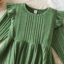 Kids Girls Christmas Dress Ruffled Long Sleeve Solid Color Knitted Sweater Dress Birthday Clothes Winter Kids Causal Wear 3-8Yrs