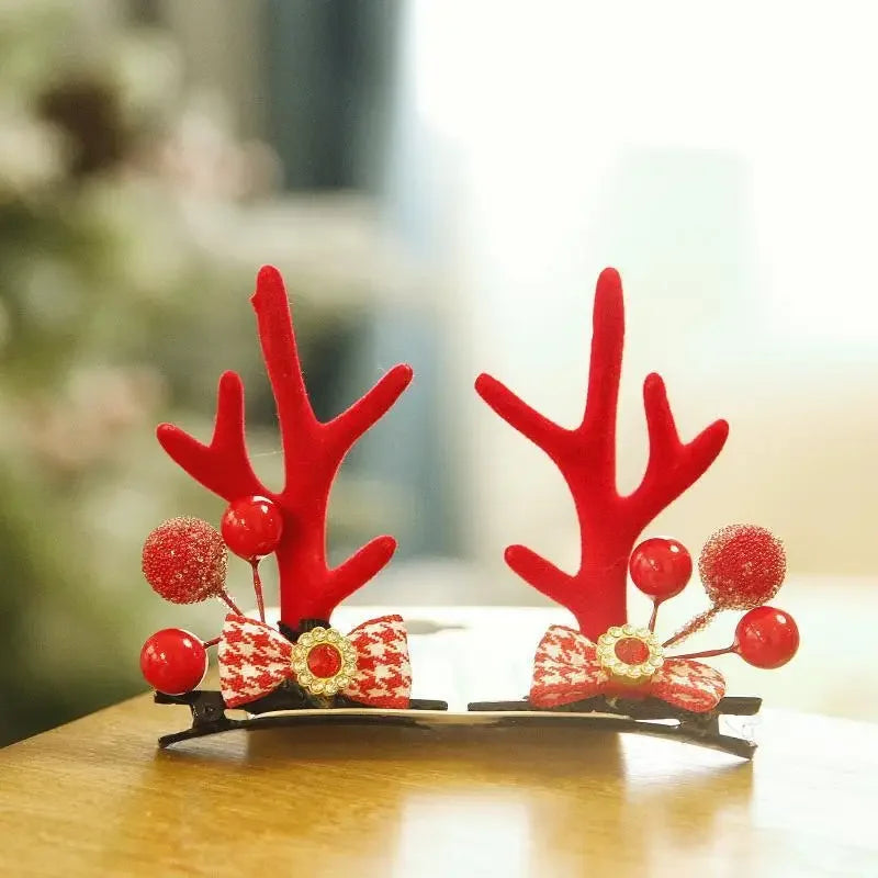 Christmas Antler Hair Clips Pendants Xmas Ornaments Merry Christmas Decor Gift For Girl Elk Hair AccessoriesHappy New Year