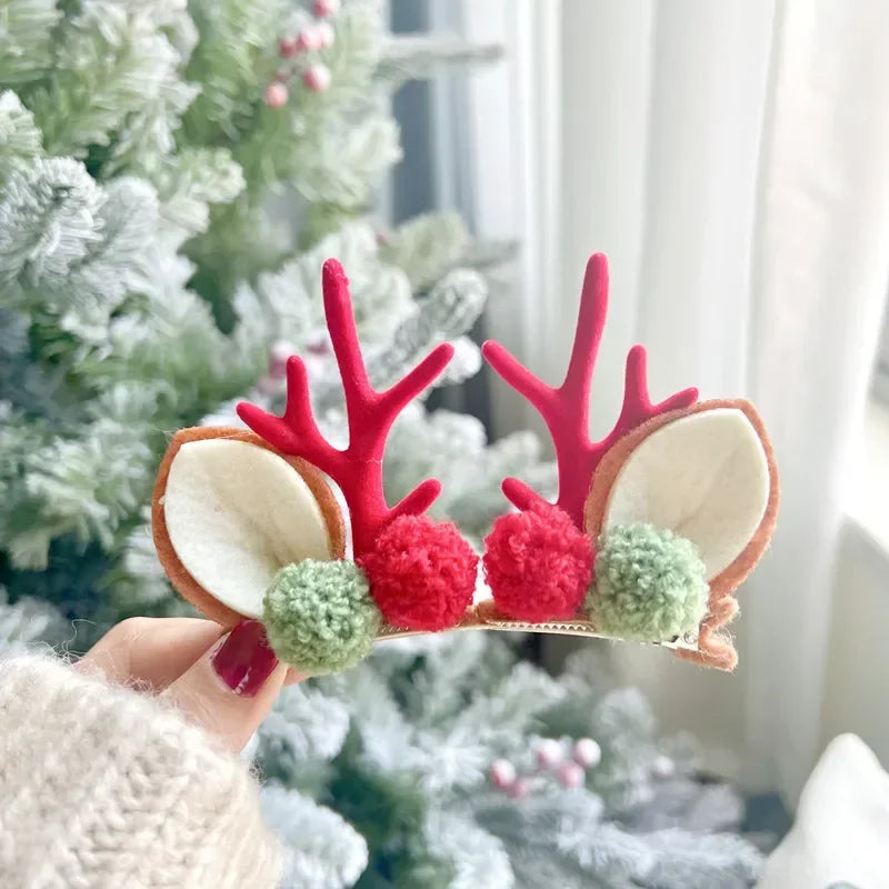 Christmas Antler Hair Clips Pendants Xmas Ornaments Merry Christmas Decor Gift For Girl Elk Hair AccessoriesHappy New Year