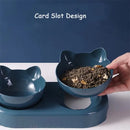 Triple Cat Bowls Pet Feeder, 2-in-1 Double Bowls with Automatic Drinking Bottle, Tilted and Rotatable Design for Cats and Dogs