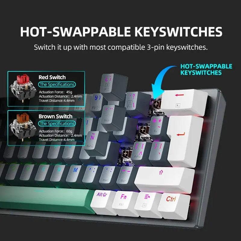 MACHENIKE K500-B61W Wireless Mechanical Keyboard 60% ANSI Layout Hot-swappable Tri-mode RGB Wireless Gaming Keyboard For Gamer