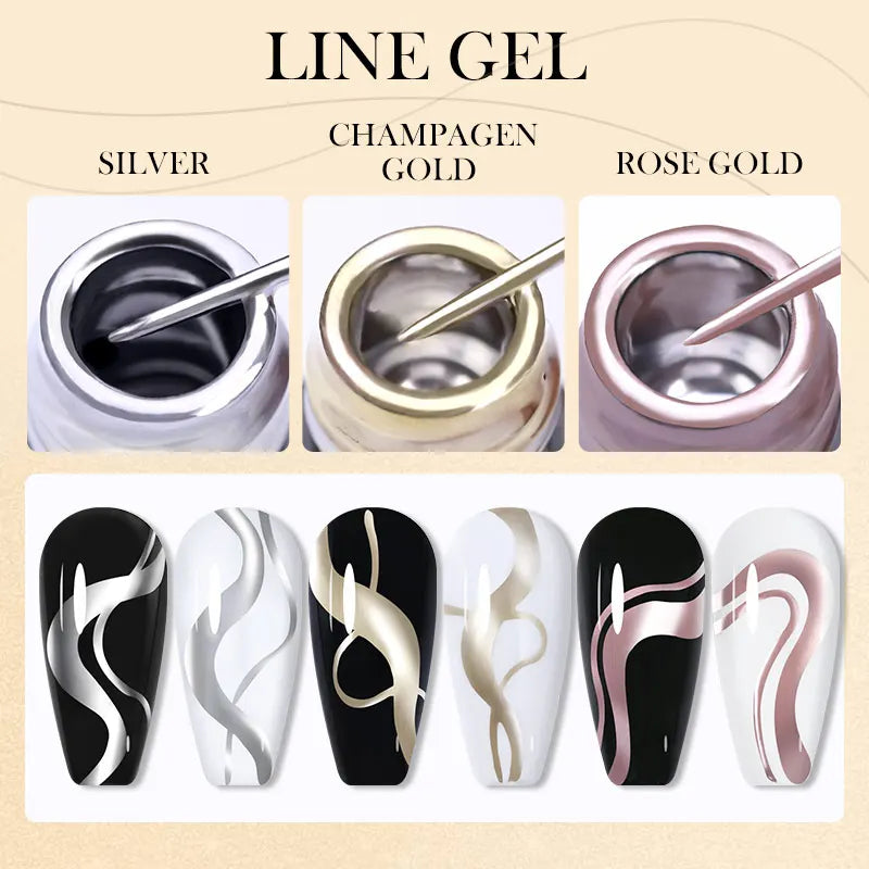 LILYCUTE 5ml Super-Bright Metallic Liner Gel Polish Gold Silver Mirror Gel Nail Polish French Style Drawing Line Nail Art Vernis