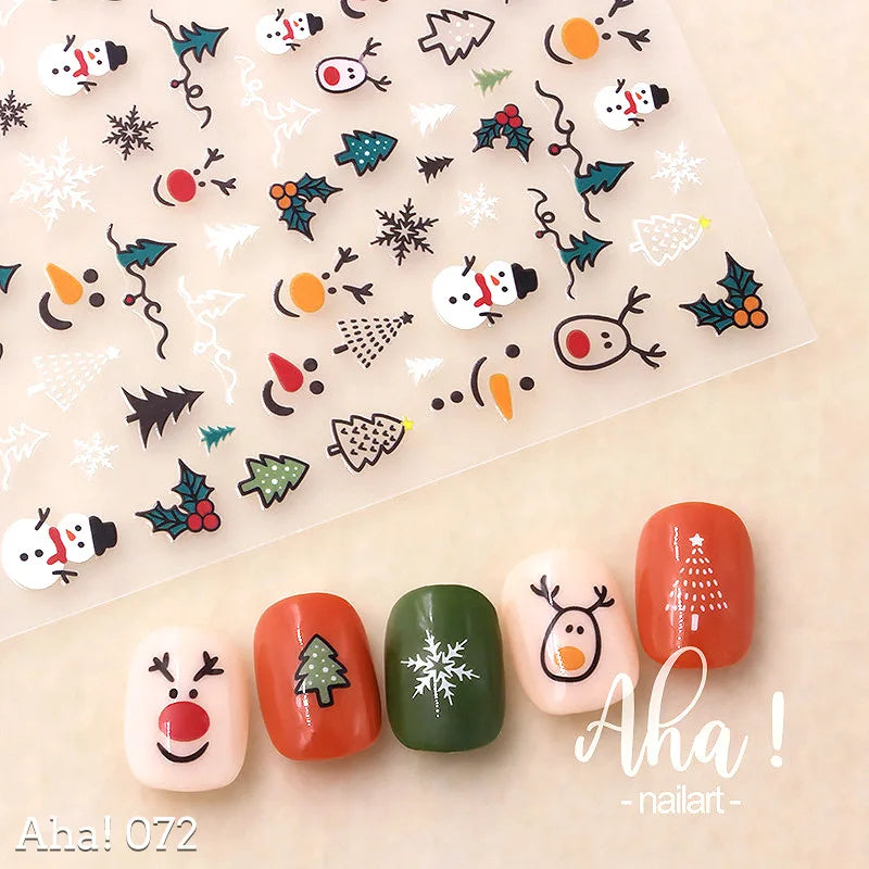 #Aha 3D Christmas Nail Art Stickers Cute Bear Santa Claus Elk Snowflake Nail Decals For Festival Nails Diy Kawaii Xmas Sliders