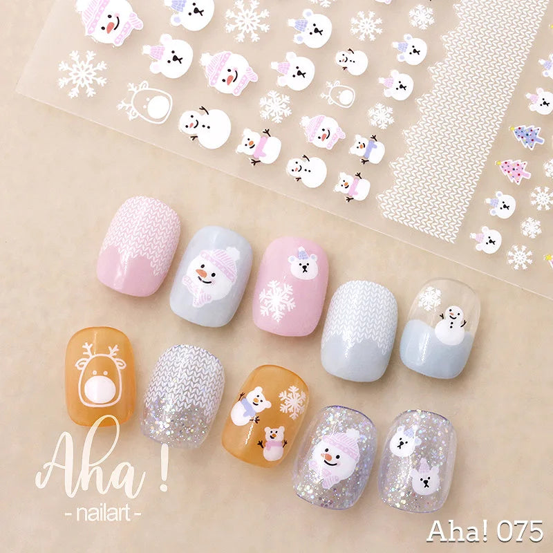 #Aha 3D Christmas Nail Art Stickers Cute Bear Santa Claus Elk Snowflake Nail Decals For Festival Nails Diy Kawaii Xmas Sliders