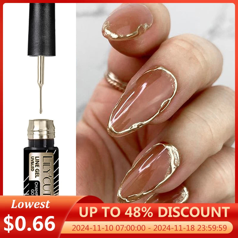 LILYCUTE 5ml Super-Bright Metallic Liner Gel Polish Gold Silver Mirror Gel Nail Polish French Style Drawing Line Nail Art Vernis